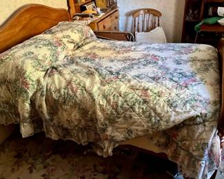 Vintage Full-Size Wooden Bed Frame with Bedding