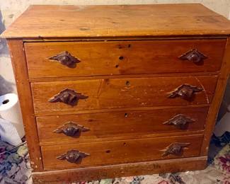 antique 19th-century pine 4-drawer cottage chest Dresser
