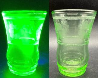 Uranium Glass Toothpick Holder with Etched Floral Motif