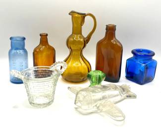 Depression Glass & Vintage Bottles