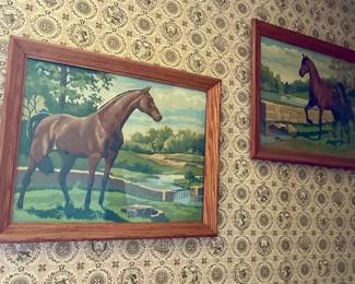(2) 23x18.5 Framed Vintage Horse Paintings