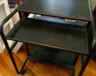 Rolling Metal Computer Desk with Shelves