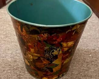 Cool Round Metal Trash Can with Decoupage Exterior