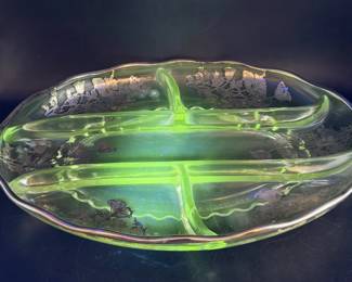 Flanders Clear Silver City 5-Part Relish Dish - UV Reactive