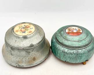 (2) Antique Metal Powder Puff Holders-one Is Musical!