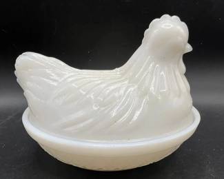4 1/4” Hazel Atlas White Milk Glass Hen on Nest