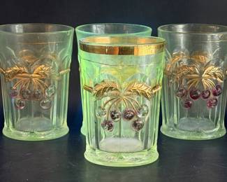 (4) Antique Northwood "Cherry & Cable" Drinking Glasses