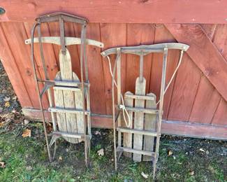 (2) Antique Wood and Metal Sleds