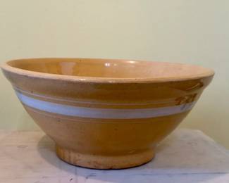 Yellow Stoneware Bowl With White Stripe