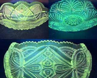 (3) Antique/Vintage Glass Dishes UV Reactive