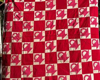 Handmade Basket Hearts Quilt 71x71