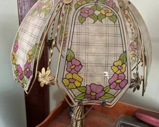 Gorgeous Vintage Table Lamp with Six Faux-Stained Glass Panels