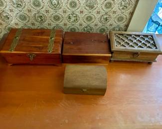 (4) Small Vintage Wooden Boxes with Hinged Lids