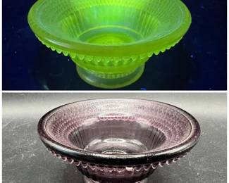 Degenhart Amethyst Purple Depression Glass Dish with Green Ultraviolet Glow