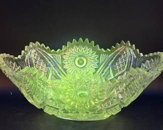 Antique American Brilliant Cut Glass Bowl With Hobstars, Fans, and Sawtooth Edge