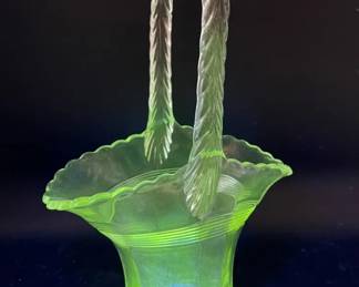 9 1/2” Bride’s Basket with Green Ultraviolet Glow — Duncan Miller Glass Co.
