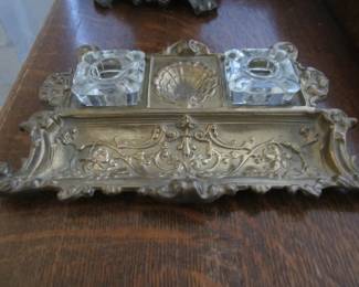 Antique French Brass Double Inkwell