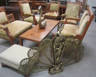 Carved Walnut Eastlake 5 Piece Parlor Set