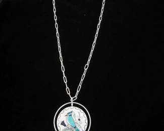 Inlay Bird Spinner Pendant Necklace (Jake Livingston, Zuni)