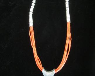 Coral & Sterling Pendant Necklace