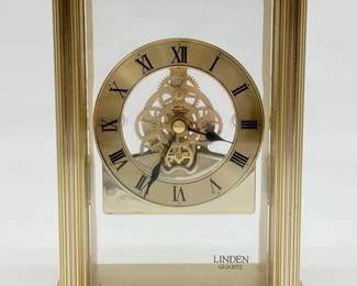 143 LindenQuartzGoldtoneSkeletonDeskClock
