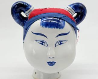158 HandPaintedBlueWhiteCeramicHeadVase