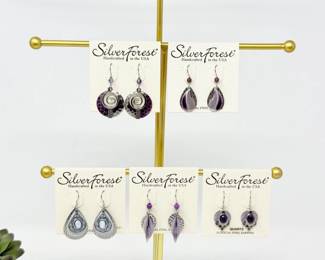 169 SilverForestHandcraftedPurpleEnamelMetalEarringsSet
