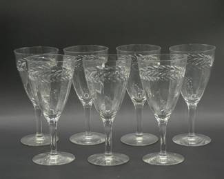 86 SetofEightEtchedLaurelWreathWineGoblets