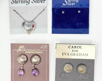 115 SterlingSilverHeartPendantStudEarringsSet