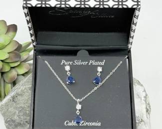 20 SilverPlatedBlueCZNecklaceEarringSet