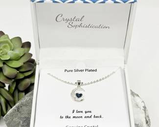 91 CrystalSophisticationSilverPlatedMoonHeartCrystalNecklace