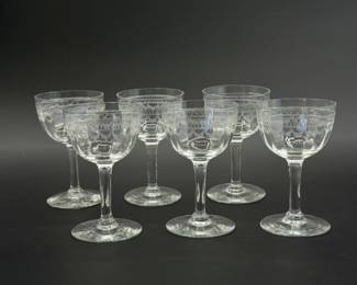 113 VintageNeedleEtchedGreekKeyStemwareSet
