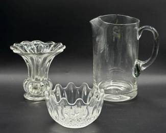 184 ClearPressedGlassVasePitcherCrystalScallopedDish