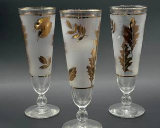 71 LibbyGoldenFoliageFrostedPilsnerGlasses