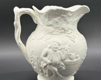 144 SpodeWhiteReliefCeramicPitcher