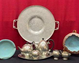 MidCentury Modern Metawa Pewter CoffeeTea Set Teal Pottery