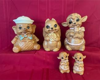 Vtg Twin Wonton Ceramic Pottery Cookie Jars SP Shakers
