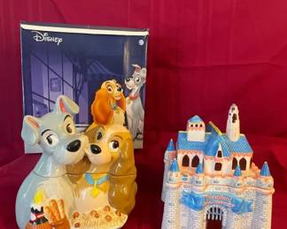 Vtg Disney Lady the Tramp and Sleeping Beauty Castle Cookie Jar