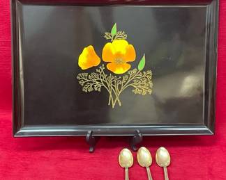 Vintage Couroc Floral Serving Tray, Bakelite, MidCentury Modern, 1960 the Plaza New York Spoons