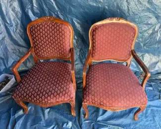 Pair Vintage French Chateau dAx Burgundy Bergere Chairs