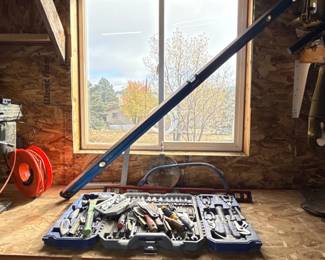 Mechanic's Tool Set, Levels, Hacksaw, and Pulley