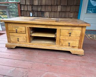 Rustic Wood Media Console/Inlaid Coffee Table
