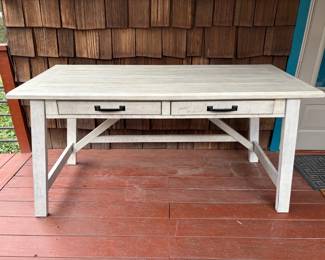 Whitewashed Wood Two-Drawer Desk