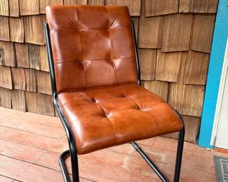 Cognac Brown Tufted Leather Cantilever Chair