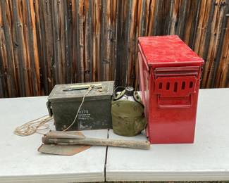 Ammunition Cans, Canteen and Folding Shovel