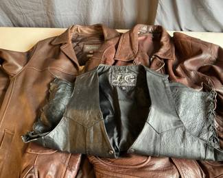 Leather Jackets, Vest and Leather Gloves