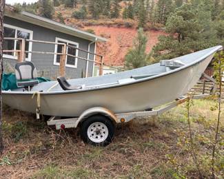 Fiberglass Drift Boat on Single Axle Boat Trailer