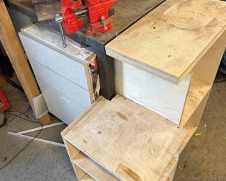 Mobile Workbench with Bench Vise, Cabinet and Shelving