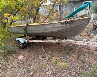 Riveted Aluminum Utility Boat on Trailer with Oars