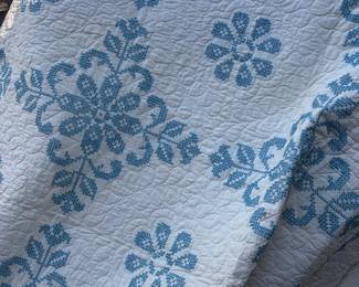blue cross stitch quilt